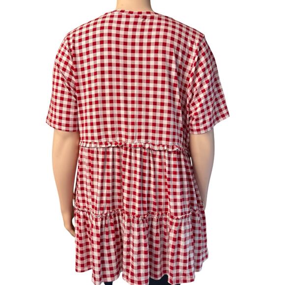 Avenue Long Length Short Sleeve Gingham Top Size 26/28 in Red and White - Picture 2 of 9